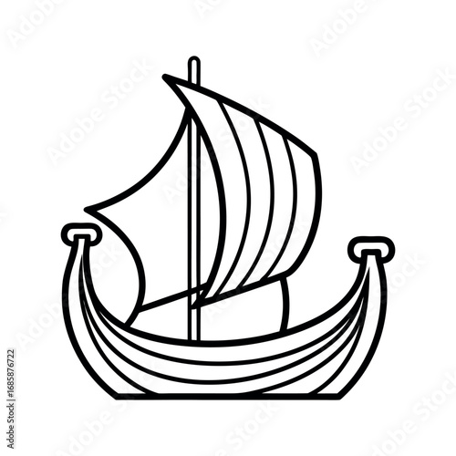 Longship Outline on White Background