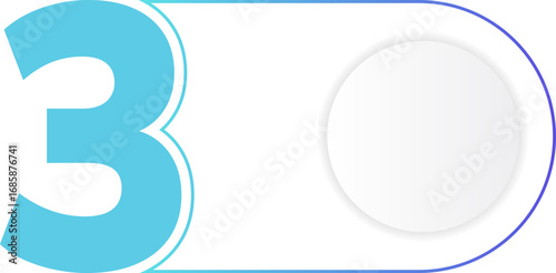 Circular gradient tag with a bold number three outlined in a clear border.