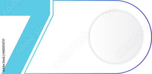 Circular outlined tag in gradient tones featuring the number seven in bold type.