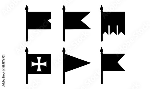 Minimalist silhouette flags collection in black and white with geometric designs