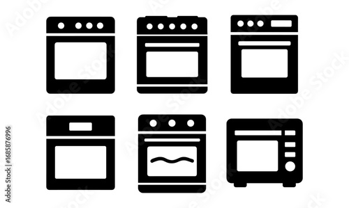 Set of kitchen appliance icons: oven and microwave silhouettes