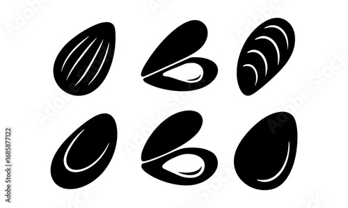 Shell icons collection: black and white minimalist design