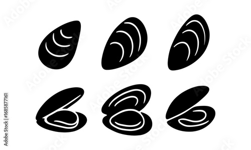 Shellfish silhouette collection: elegant mussels in various states