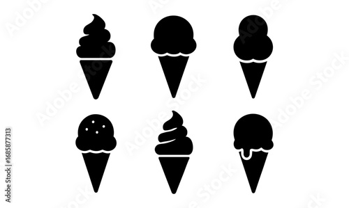 Silhouette ice cream cone icons set for sweet treat designs