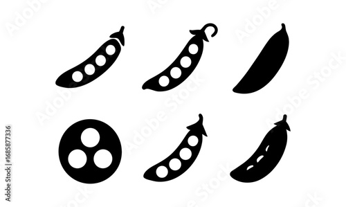 Set of pea pod silhouettes: black icon collection for food designs
