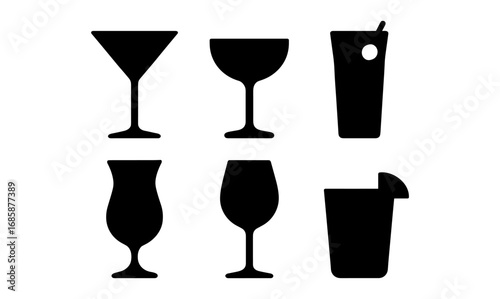 Silhouette cocktail glasses set: martini, tropical, and classic designs