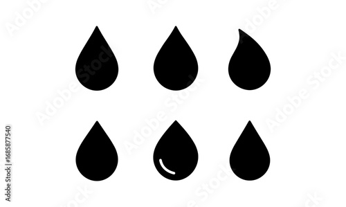 Minimalist black water drop icons on white background
