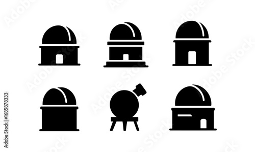 Set of observatory icons: minimalist silhouette design for astronomy enthusiasts