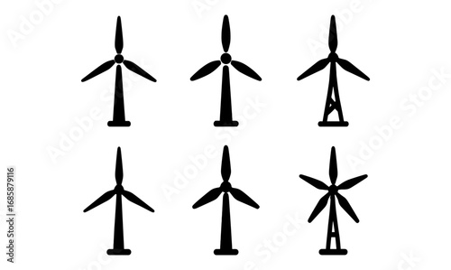 Silhouette collection of wind turbines showcasing renewable energy concepts