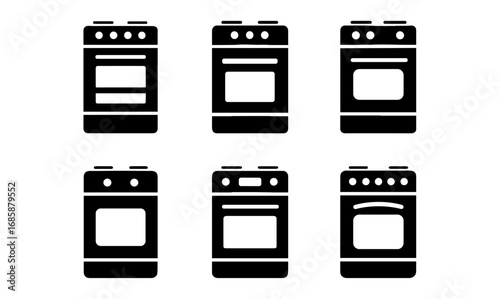 Set of stovetop silhouettes in minimalist black and white design
