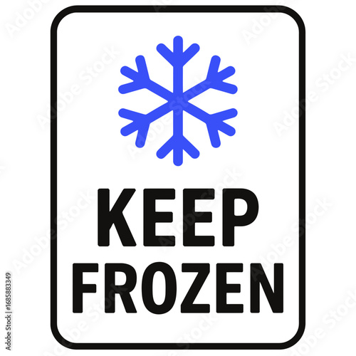 The keep frozen sign warns of the need to maintain cold temperatures. Modern flat vector sticker label with icon and badge style, transparent background