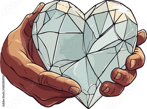 hands hold a glass heart