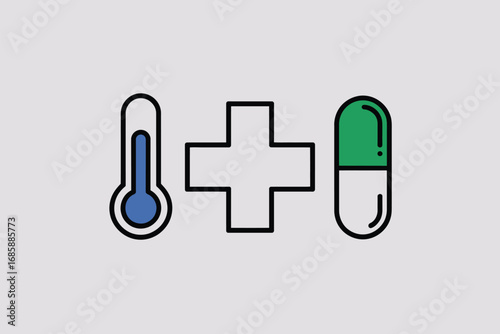 Thermometer plus sign capsule medicine health medical healthcare pharmacy aid care