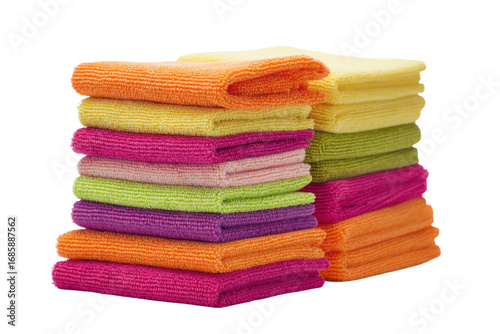 Colorful cleaning cloths stacked for home use bright environment