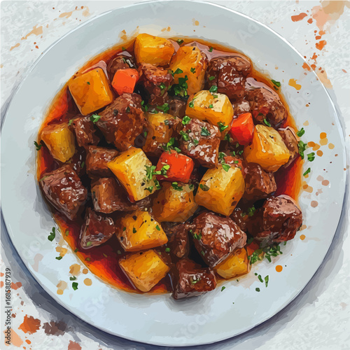 watercolor vector of Goulash, isolated on a white background.