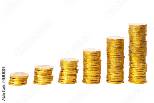 Increasing gold coin value over time finance infographic isolated