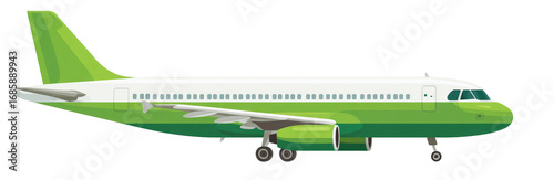 Green and white passenger jet