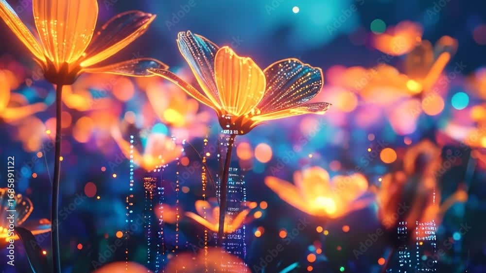 Glowing flowers cityscape
