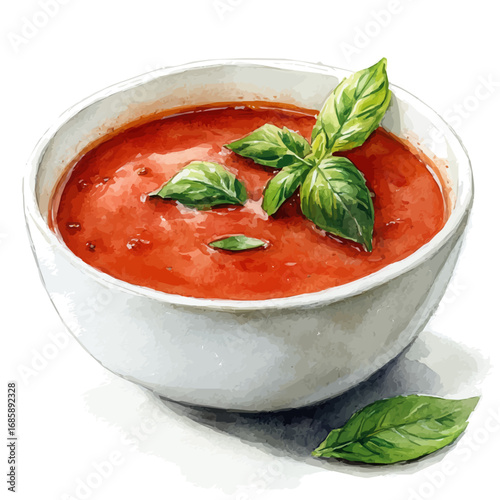 Gazpacho, watercolor painting vector, isolated on a white background.