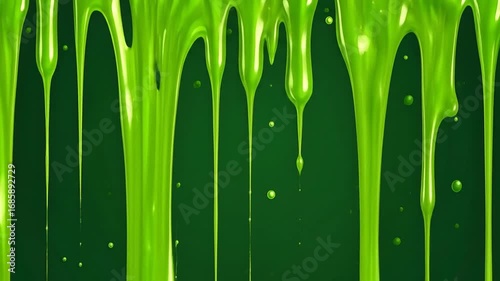 Green slime dripping close up