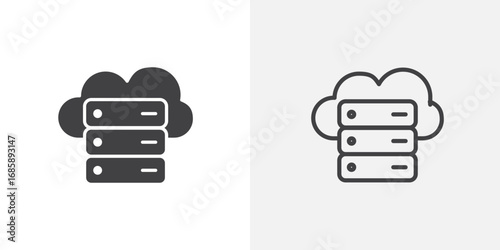 Cloud server icon set for ui designs on white background