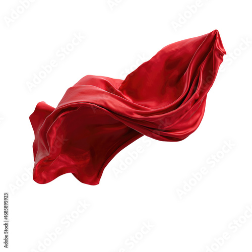 Red fabric in motion,  draped and swirling against a black background