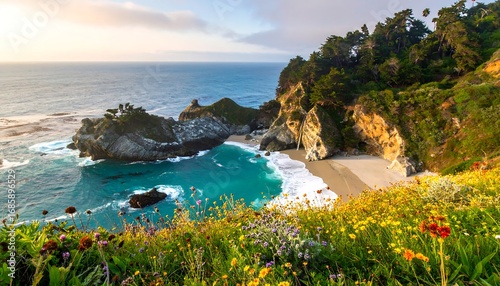 Coastal scenery with wildflowers