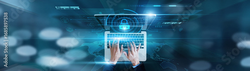Vulnerability detection, encryption standards Businessman using laptop with code validation, penetration testing, patch management, security audits, and compliance monitoring.