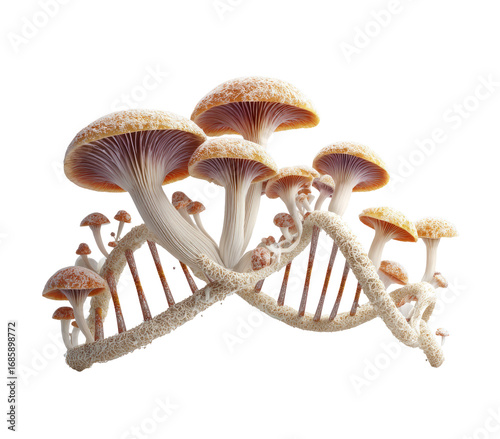 Mushrooms arranged like a DNA double helix.  Beige/tan caps, pinkish-purple gills.  Complex, intricate arrangement