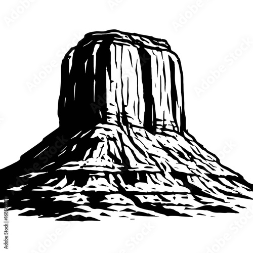 Striking Black and White Vector Illustration of a Majestic Desert Mesa, an Iconic Geological Formation Embodying the Rugged Beauty and Timeless Spirit of the American Southwest Landscape, Perfect for 