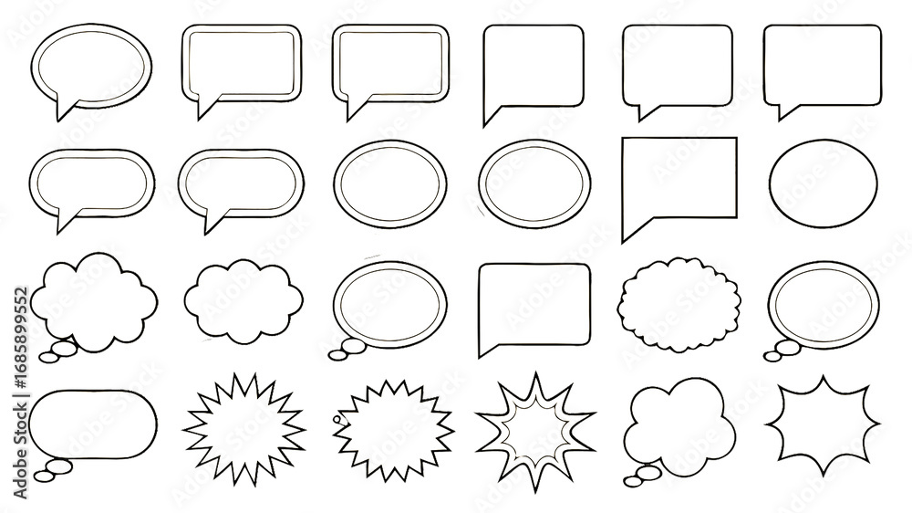 Fototapeta premium Set of 24 Comic Speech and Thought Bubbles in Various Styles