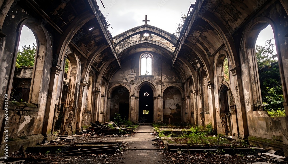 Fototapeta premium Ruined church interior