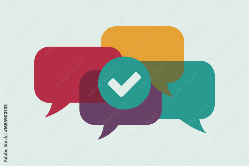 Naklejka premium Speech bubbles communication dialogue conversation feedback agreement checkmark
