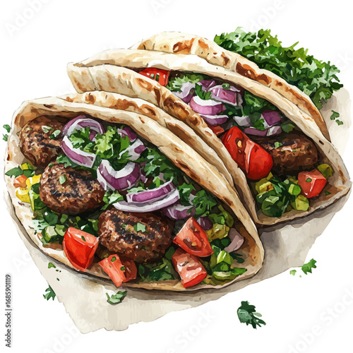 watercolor of Falafel, vector, isolated on a white background.