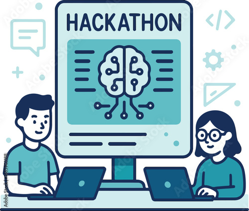 Online hackathon competition with students coding Illustration