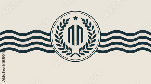 Logo emblem crest laurel wreath star building architecture waves nautical navy