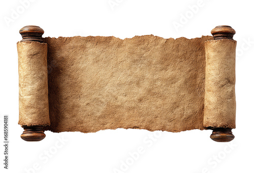 Antique scroll of parchment,  aged and  unwritten.  Wooden rollers