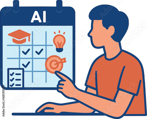 Student planning tasks with AI calendar Illustration