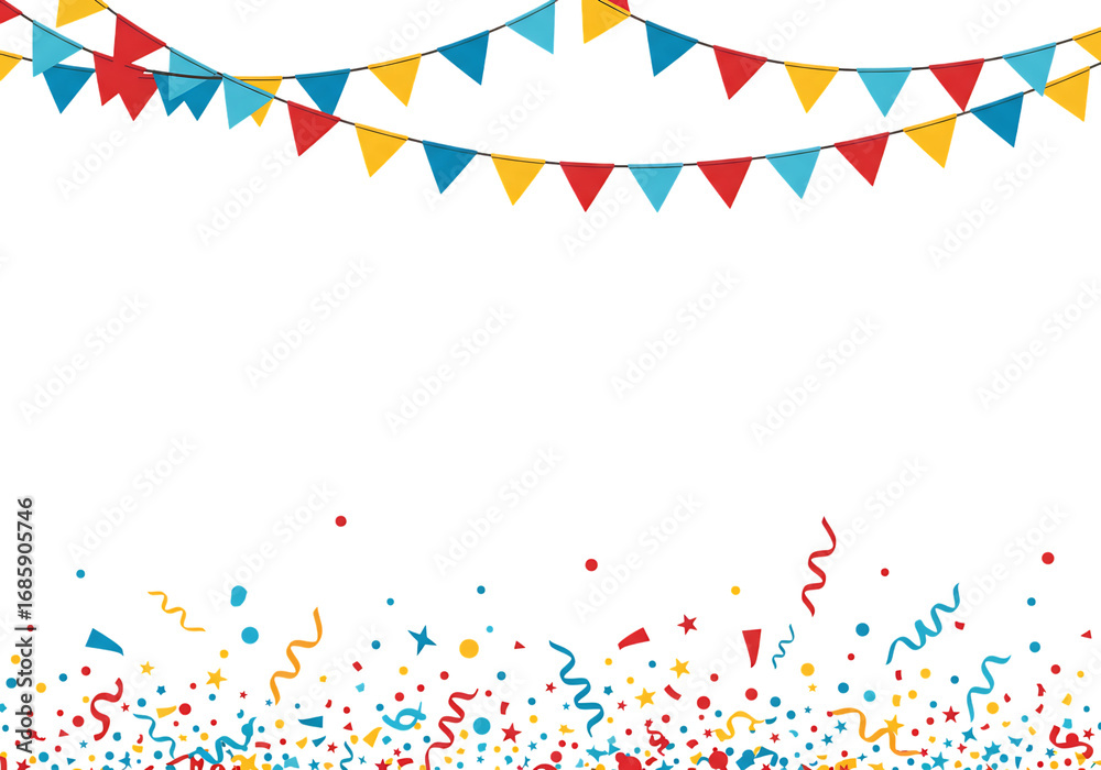 Obraz premium Colorful party bunting and confetti isolated on transparent background