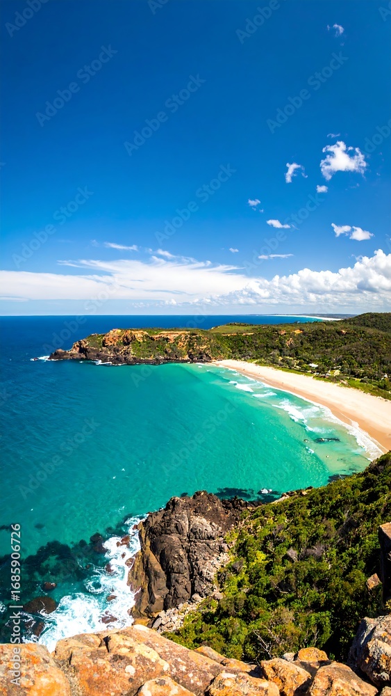Fototapeta premium Coastal vista with turquoise water and white sand