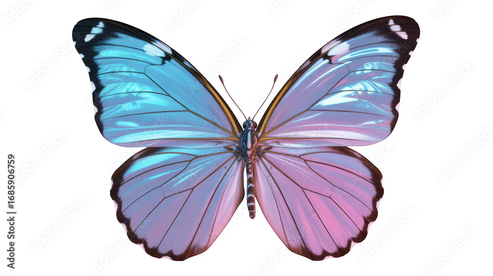 Obraz premium A striking butterfly with light blue and soft pink wings, isolated on transparent background