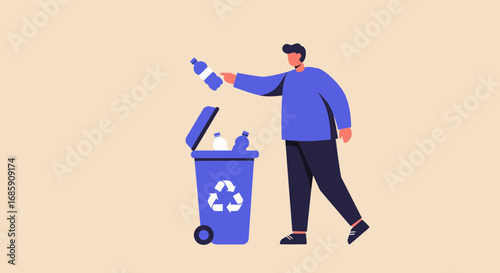 Man recycling plastic bottles to promote environmental sustainability and eco friendly lifestyle