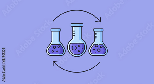 Chemistry cycle illustration for scientific research and education materials, featuring lab beakers and arrows