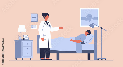 Doctor Visiting Patient in Hospital Room