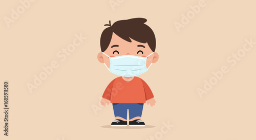 Adorable child wearing protective face mask for health and safety