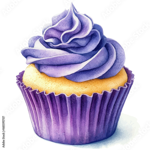 watercolor of Cupcake, vector, isolated on a white background.