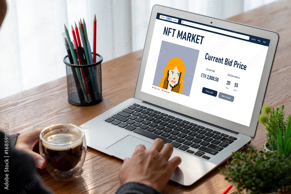 Fototapeta premium NFT marketplace provide modish sale channel for digital artist to sell their works online on the internet network