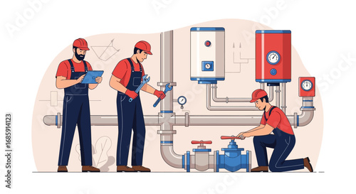 Plumbers Working on Plumbing Systems - Installation and Maintenance