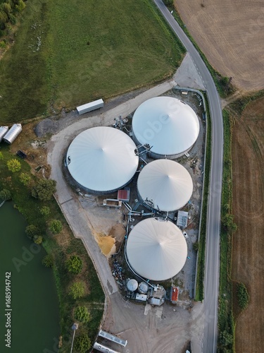 biogas production plants, bioenergy,aerial panorama landscape view of bio gas production facility and powerplant,European energy crisis,green renewable energy production, Czech republic,Europe