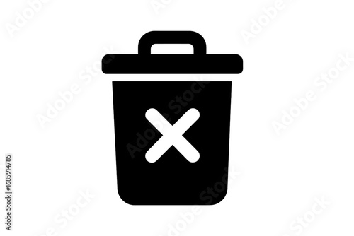 Black silhouette of a trash can with a prohibited symbol, symbolizing waste management and recycling efforts